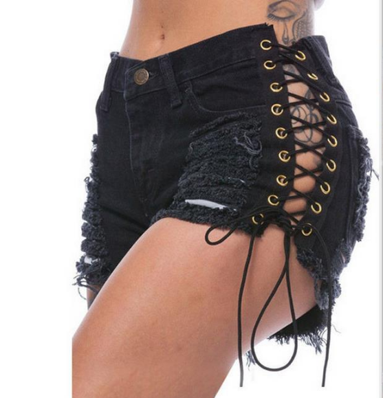 Graveyard Ripped Lace Up Shorts - L&M LIFE PRODUCTS