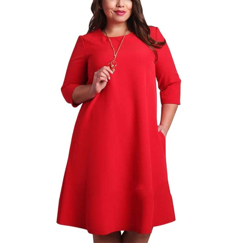 Solid Color Round Neck Sleeves Plus Size Dress - L&M LIFE PRODUCTS