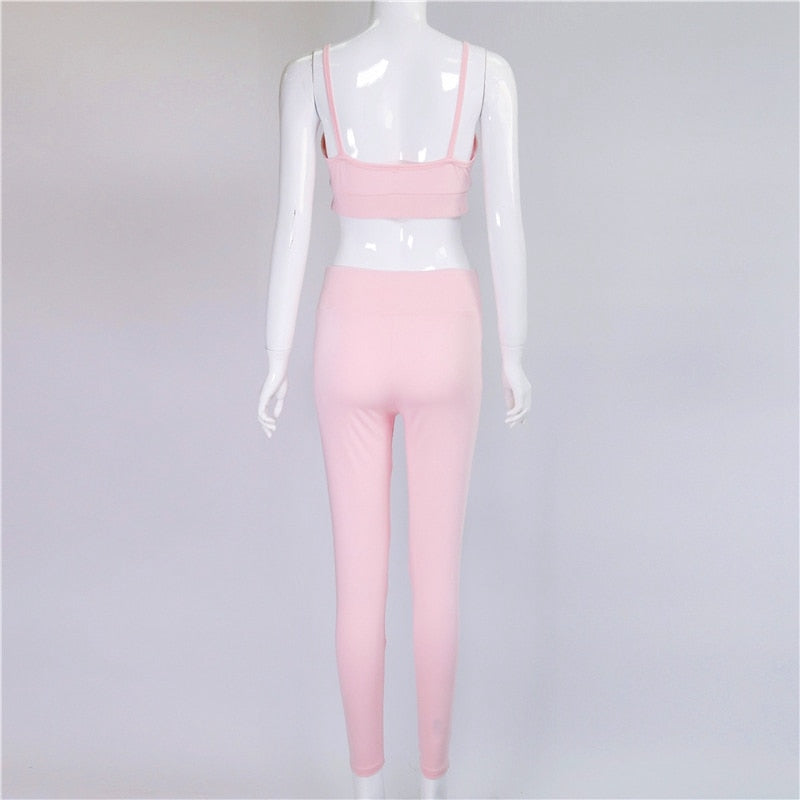 Yoga Set New Solid Crop Top Long Pant Athleisure Women Suit Gym Sports BraLegging Two Piece Set Sportswear - L&M LIFE PRODUCTS