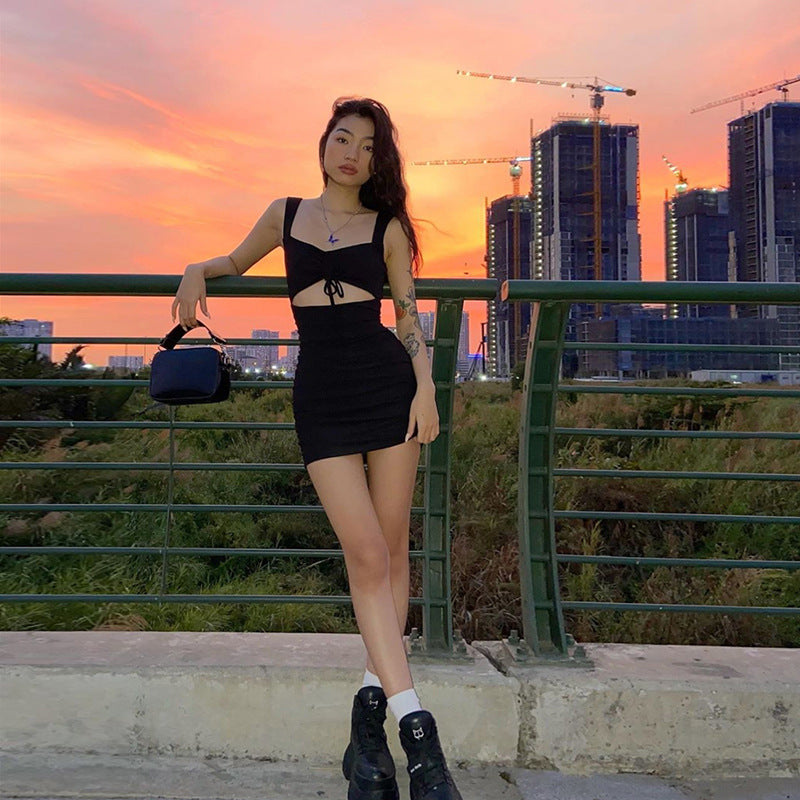 Sexy Dress Backless Slit Hem Elegant Party Straps Solid Fit Dress - L&M LIFE PRODUCTS