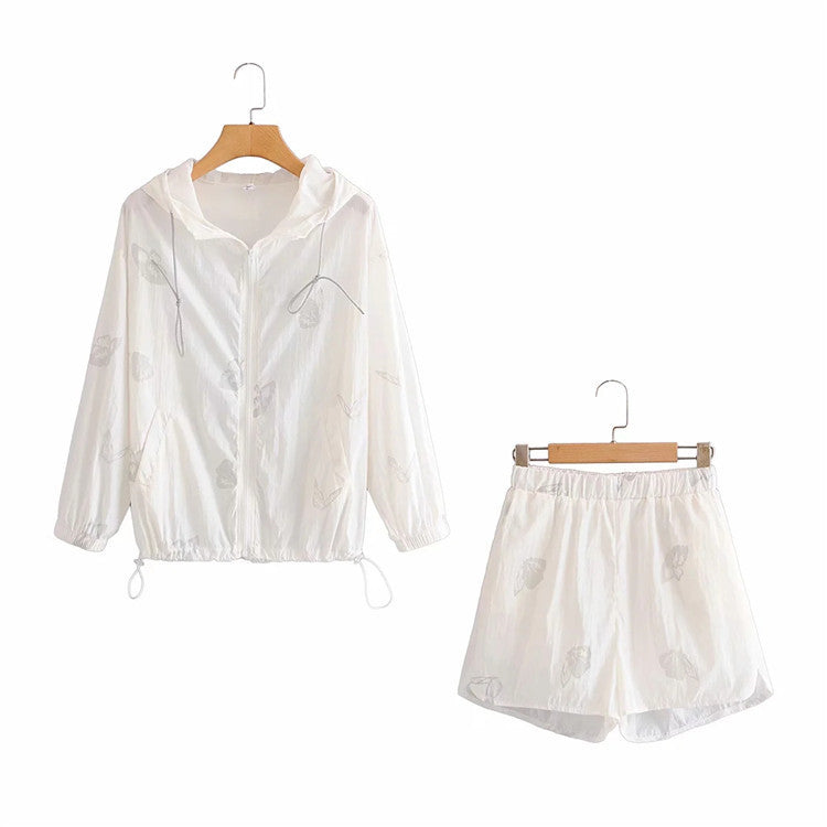 Two Piece Set Women Reflective Butterfly Print Playsuits Hoodies High Waist Lace Up Wide Leg Zip Shorts Loose - L&M LIFE PRODUCTS