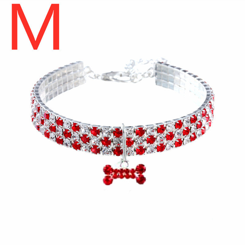 Three-row Elastic Pet Pendant Rhinestone Collar - L&M LIFE PRODUCTS