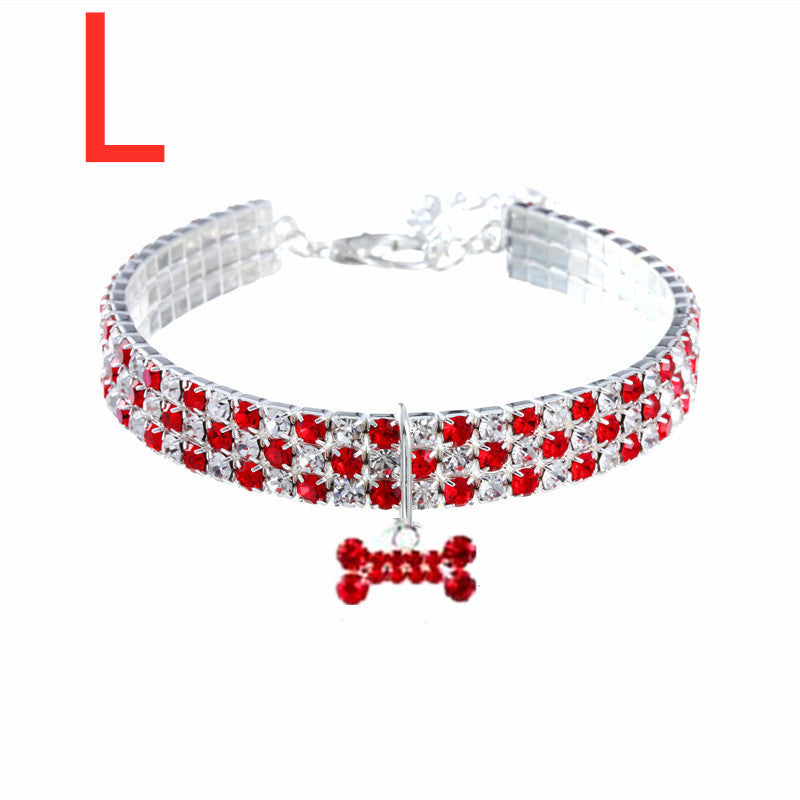 Three-row Elastic Pet Pendant Rhinestone Collar - L&M LIFE PRODUCTS