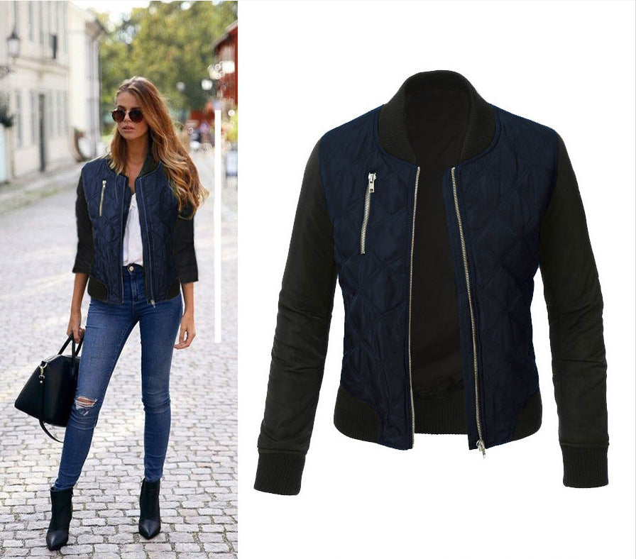 Hot sale autumn and winter new solid color fashion zipped cotton jacket women jacket - L&M LIFE PRODUCTS