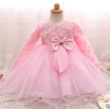 Long-sleeved girls dress rose children's wedding dress skirt - L&M LIFE PRODUCTS