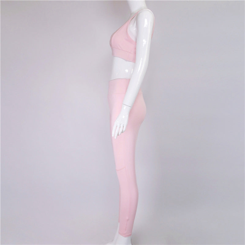 Yoga Set New Solid Crop Top Long Pant Athleisure Women Suit Gym Sports BraLegging Two Piece Set Sportswear - L&M LIFE PRODUCTS