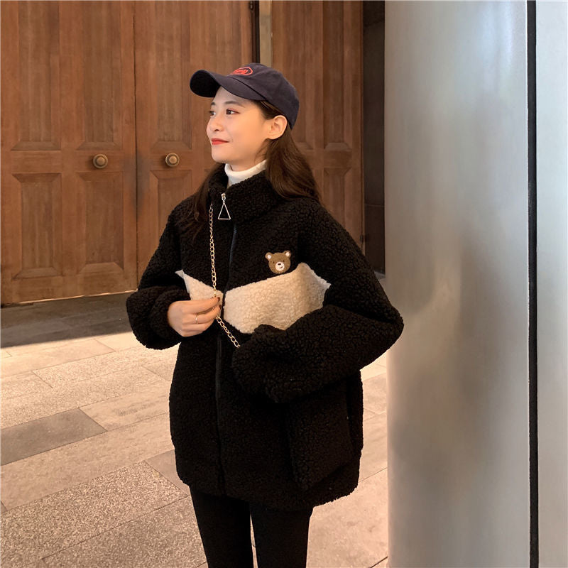 Lamb Wool Plus Velvet Jacket Female Design Sense Contrast Color - L&M LIFE PRODUCTS