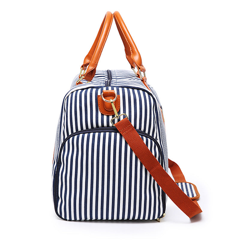 New Fashion Stripe Contrast Color and Leather Canvas Big Bag - L&M LIFE PRODUCTS