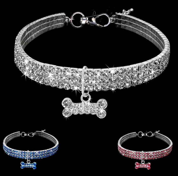 Three-row Elastic Pet Pendant Rhinestone Collar - L&M LIFE PRODUCTS