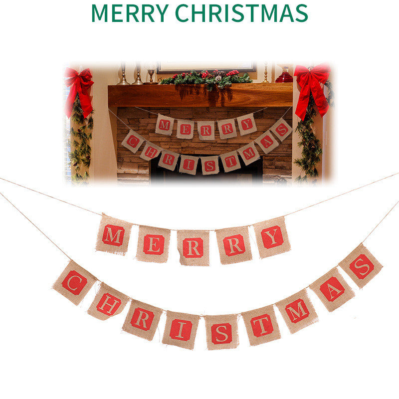 Merry Christmas sackcloth flag Christmas banner Christmas banner decoration - L&M LIFE PRODUCTS