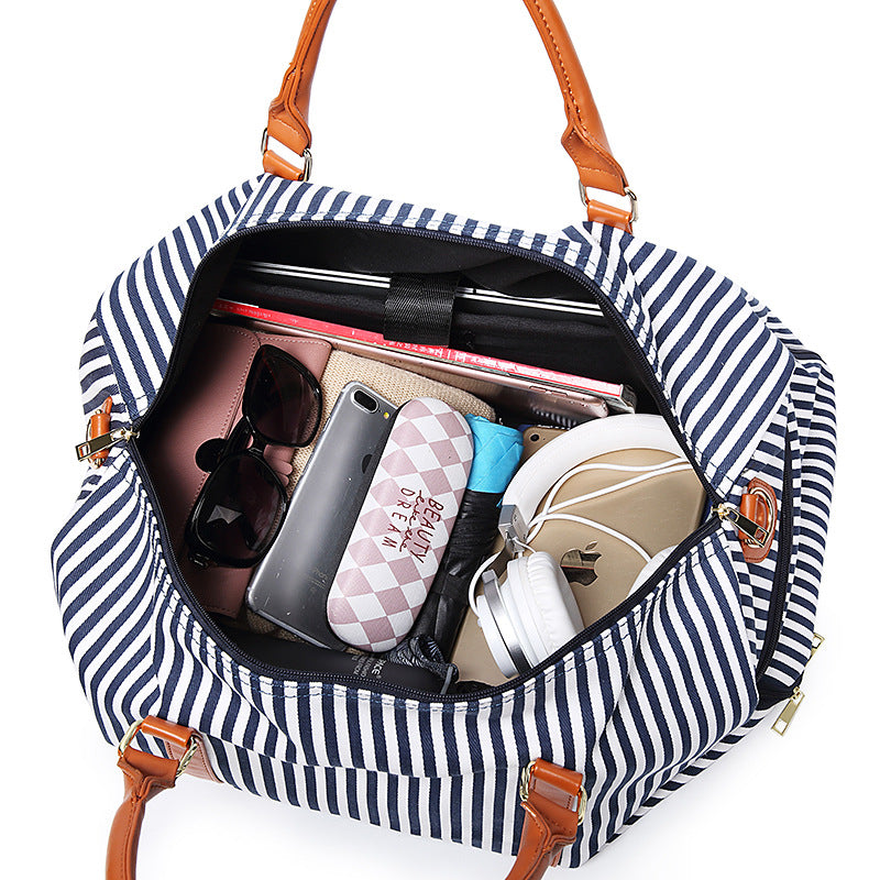 New Fashion Stripe Contrast Color and Leather Canvas Big Bag - L&M LIFE PRODUCTS
