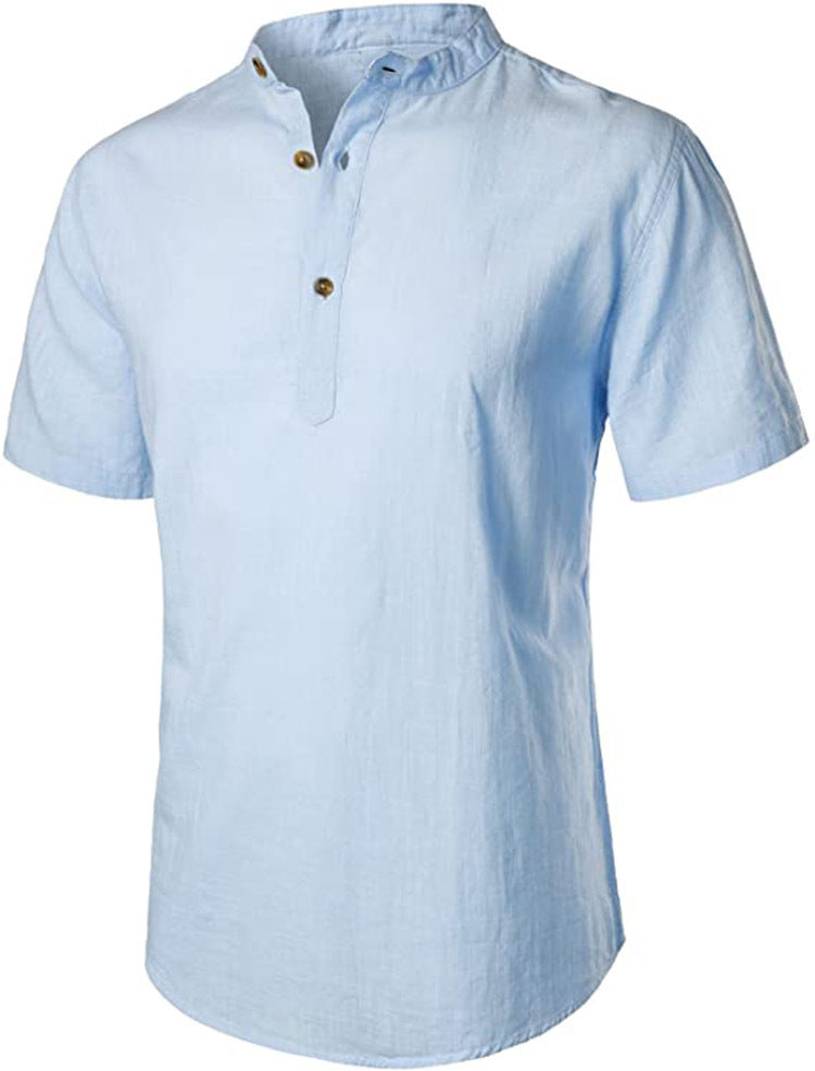 2023 New Summer Cotton And Linen Comfort And Casual Slim Stand Collar Short Sleeve Shirt - L&M LIFE PRODUCTS