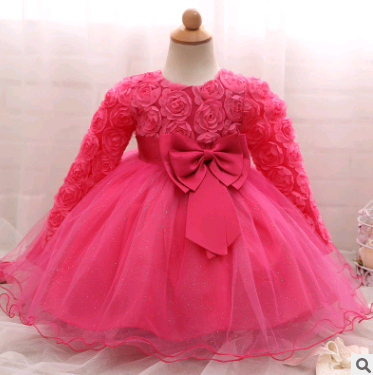 Long-sleeved girls dress rose children's wedding dress skirt - L&M LIFE PRODUCTS