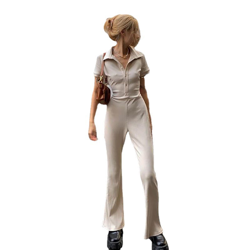 Women's Skinny Backless Lapel Button Jumpsuit - L&M LIFE PRODUCTS