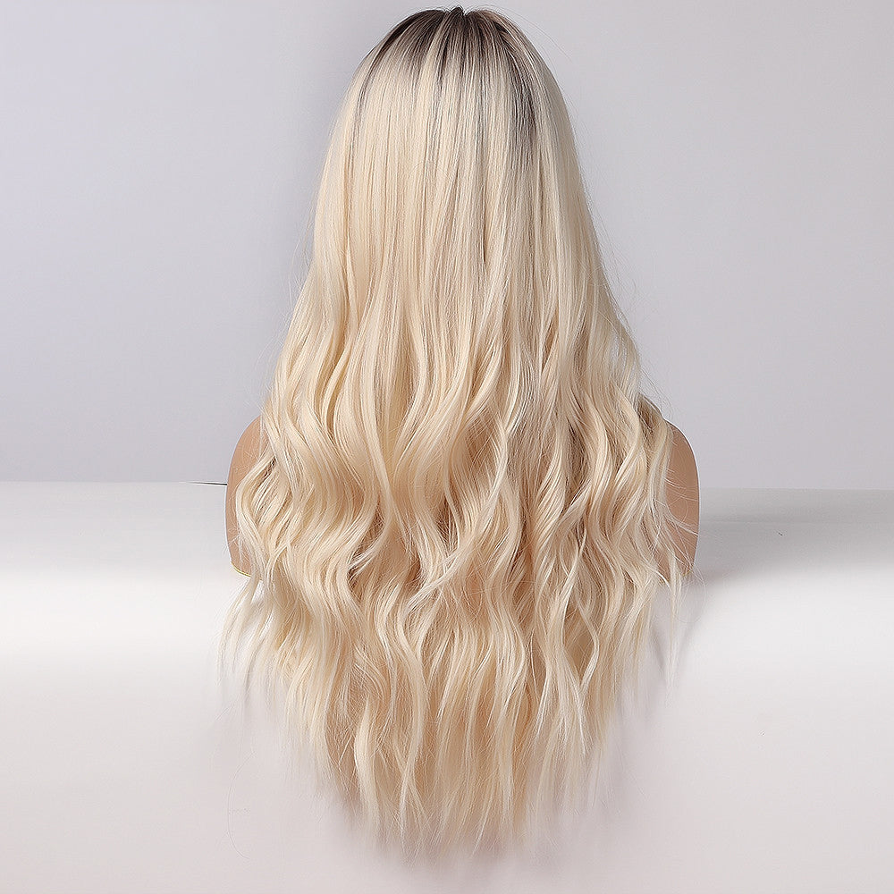 European And American Style Wig Female High-temperature Fiber Hair Brown Golden Gradient Medium Points Without Bangs Big Wave Curly Hair - L&M LIFE PRODUCTS