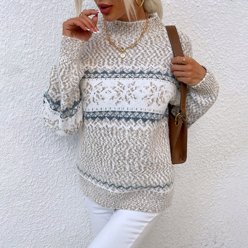 Half Turtleneck Snowflake Sweater Women - L&M LIFE PRODUCTS