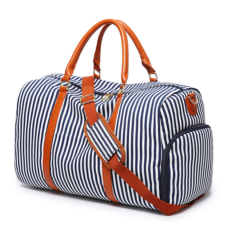 New Fashion Stripe Contrast Color and Leather Canvas Big Bag - L&M LIFE PRODUCTS