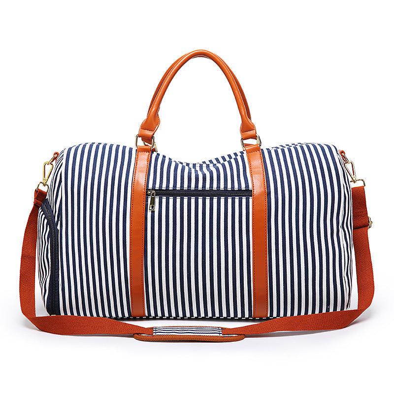 New Fashion Stripe Contrast Color and Leather Canvas Big Bag - L&M LIFE PRODUCTS