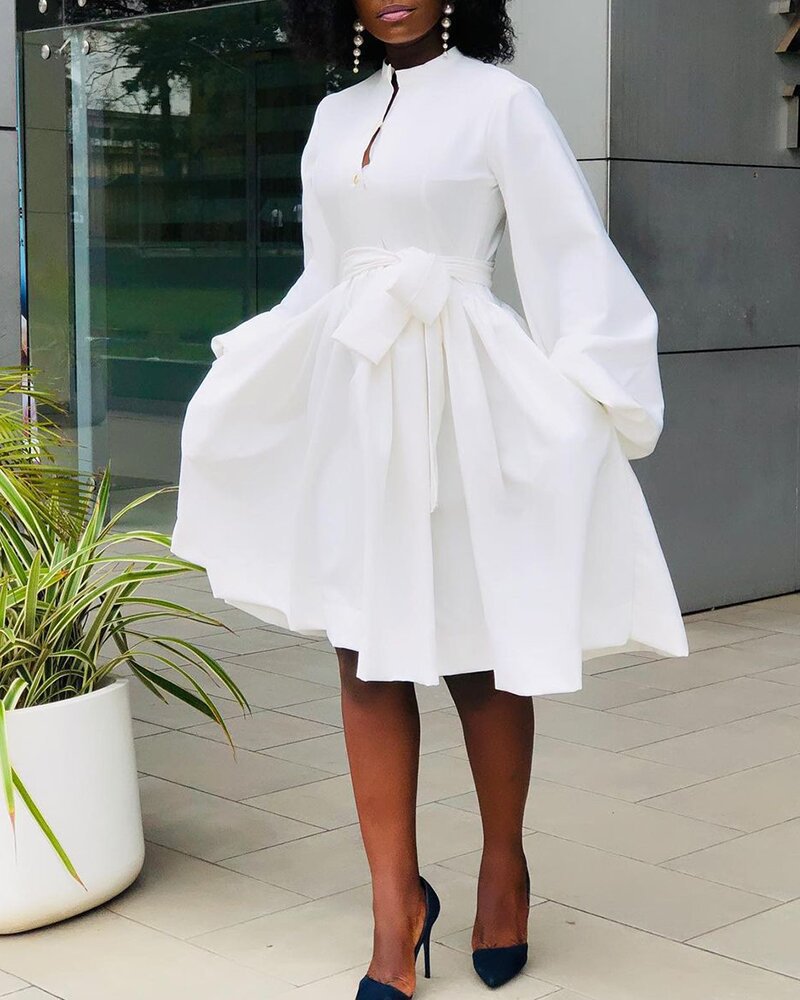 Plus Size Fashion Casual Solid Color Lantern Sleeve Tutu Skirt - L&M LIFE PRODUCTS