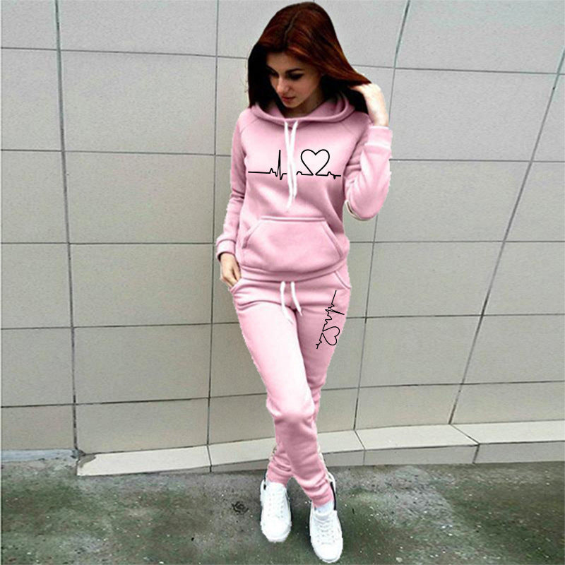 Fashion Love Printed Fleece Sports Suit Women - L&M LIFE PRODUCTS