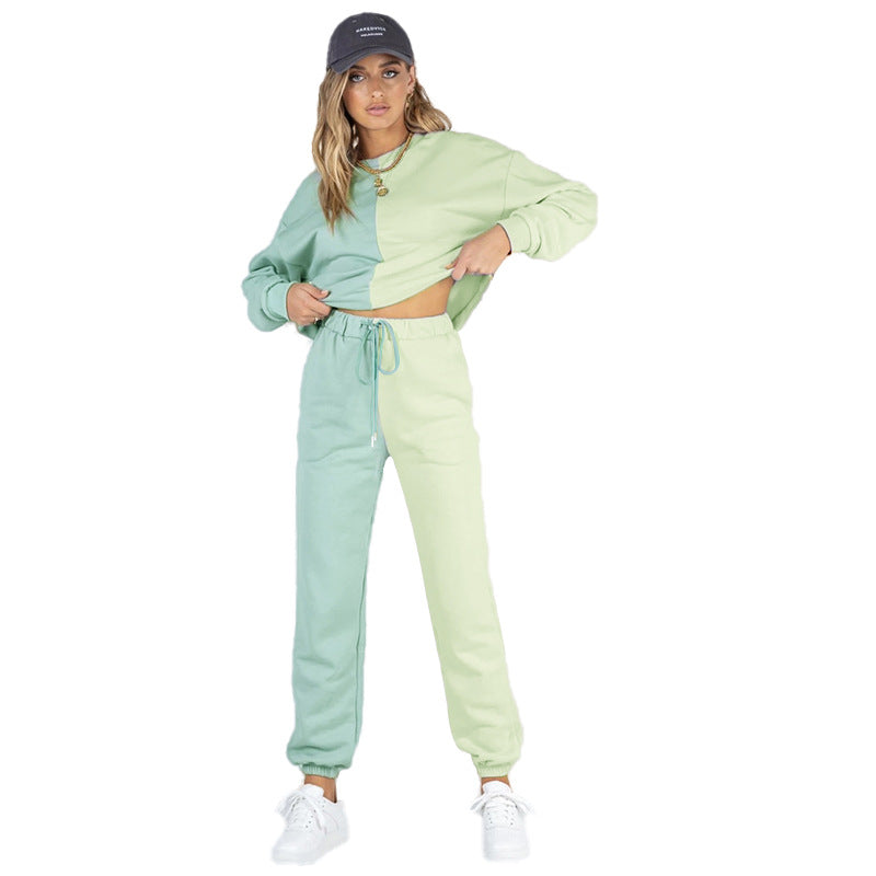 Symmetrical Stitching Round Neck Trousers Women's Long-sleeved Sweater Suit - L&M LIFE PRODUCTS