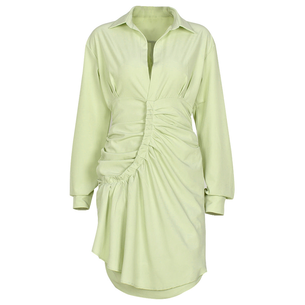 Solid Color Sexy Pleated Shirt Dress Women - L&M LIFE PRODUCTS