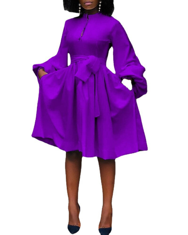 Plus Size Fashion Casual Solid Color Lantern Sleeve Tutu Skirt - L&M LIFE PRODUCTS
