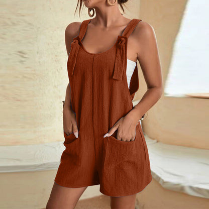 Jumpsuits Rompers For Women Summer Comfortable Casual Suspender Shorts Solid Color Overalls With Pockets Pants