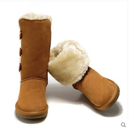 Mid-tube brushed leather snow boots