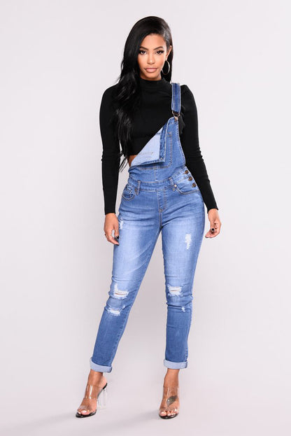 Women's Suspenders Ripped Jeans Trousers