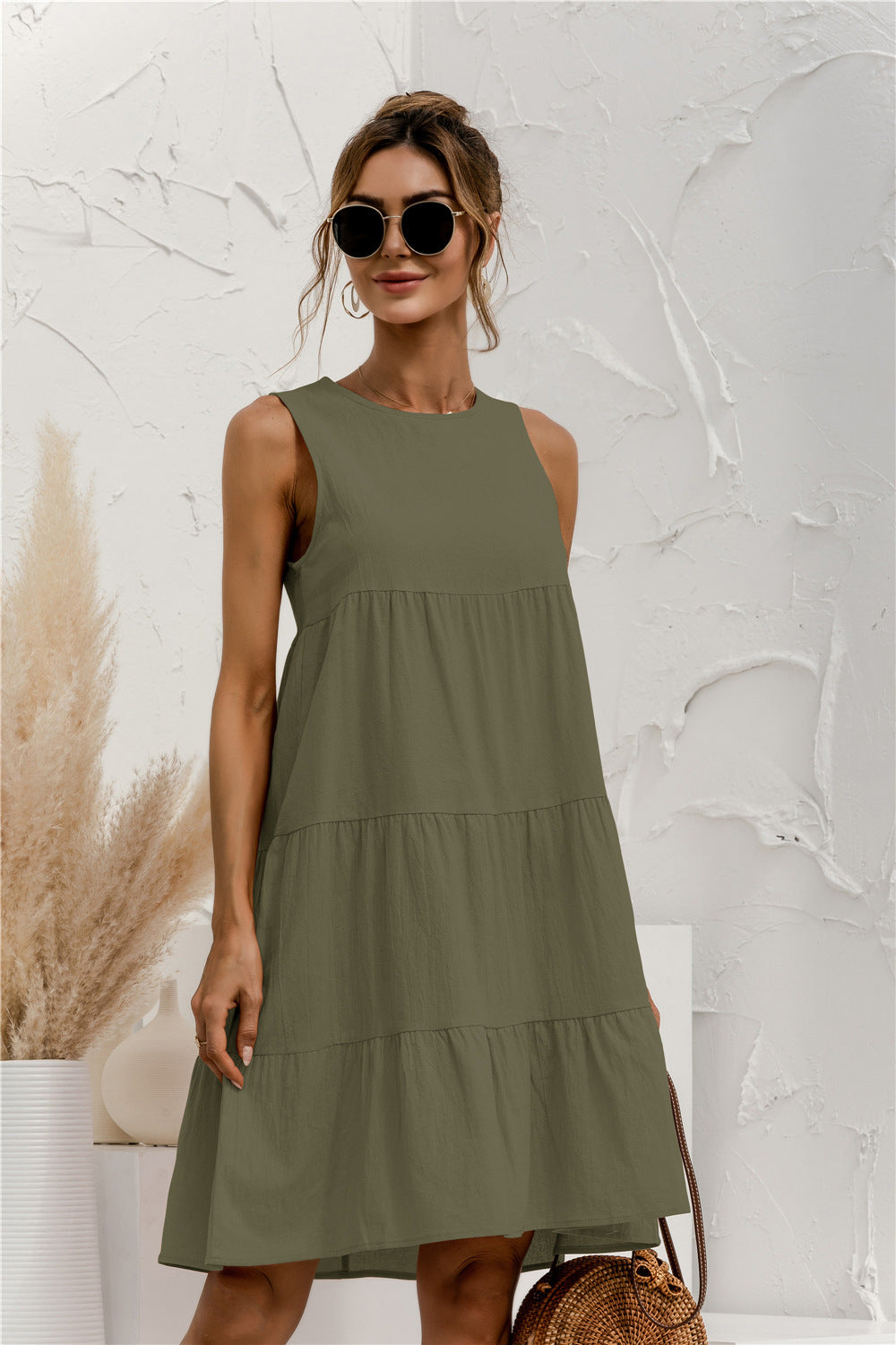 Women's Round Neck Sleeveless Stitching Loose Big Swing Vest Dress