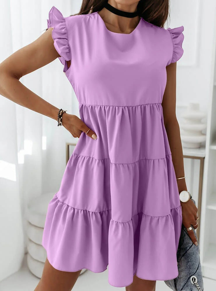 Fashion Loose Ruffled Short Sleeved Stitching Dress