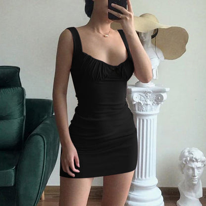 New Sexy Pleated Bag Hip Skirt Vest Skirt Solid Color Suspender Dress Women