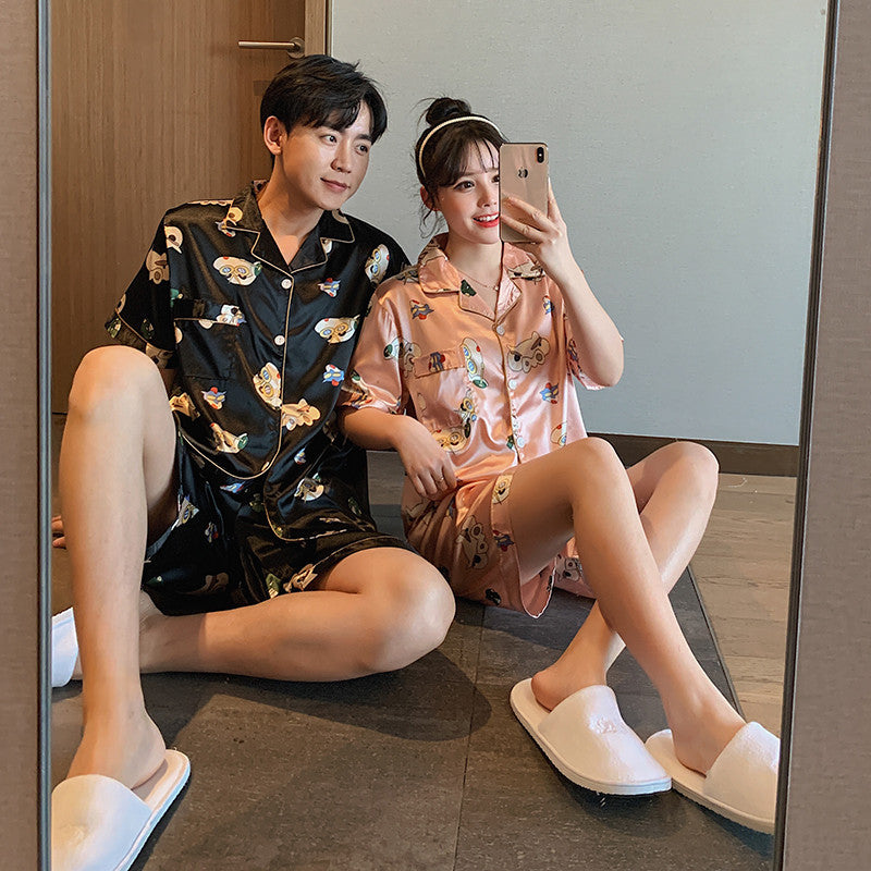 Couple Pajamas Ice Silk Summer Short-sleeved Female