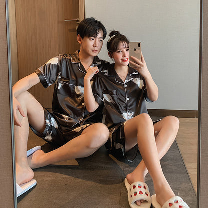 Couple Pajamas Ice Silk Summer Short-sleeved Female