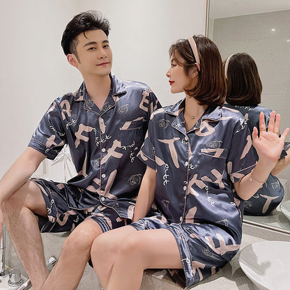 Couple Pajamas Ice Silk Summer Short-sleeved Female