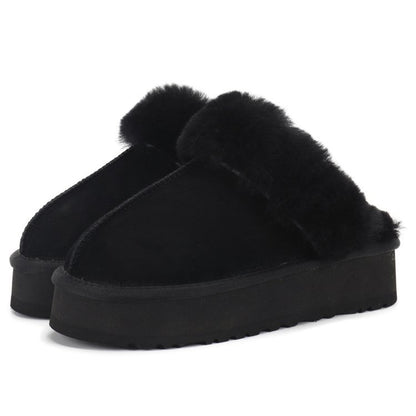 Furry Slippers With Thick-soled Snow Toe Caps And Non-slip