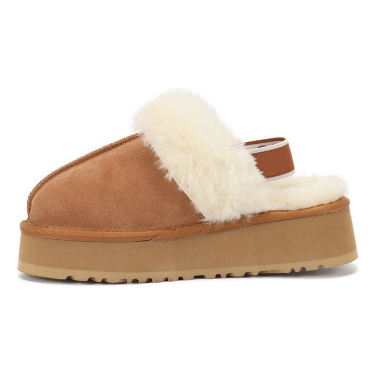 Furry Slippers With Thick-soled Snow Toe Caps And Non-slip