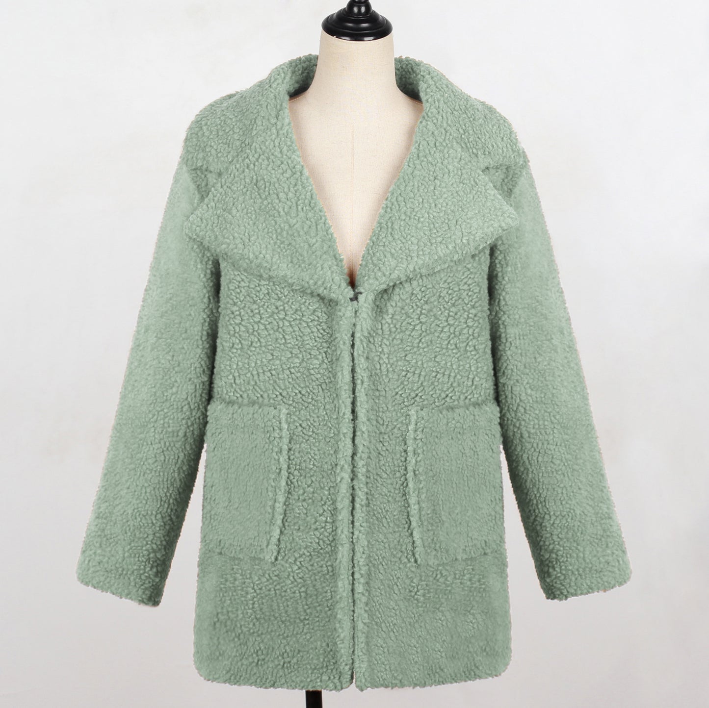 Long faux fur coat suit collar women casual coat