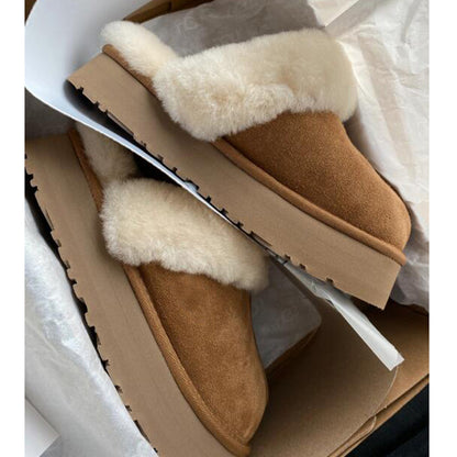 Furry Slippers With Thick-soled Snow Toe Caps And Non-slip