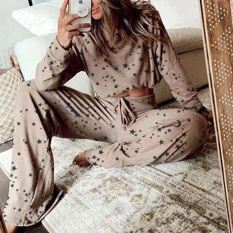 Women Printed Long-Sleeved Home Service Suit Pajamas