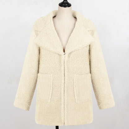 Long faux fur coat suit collar women casual coat