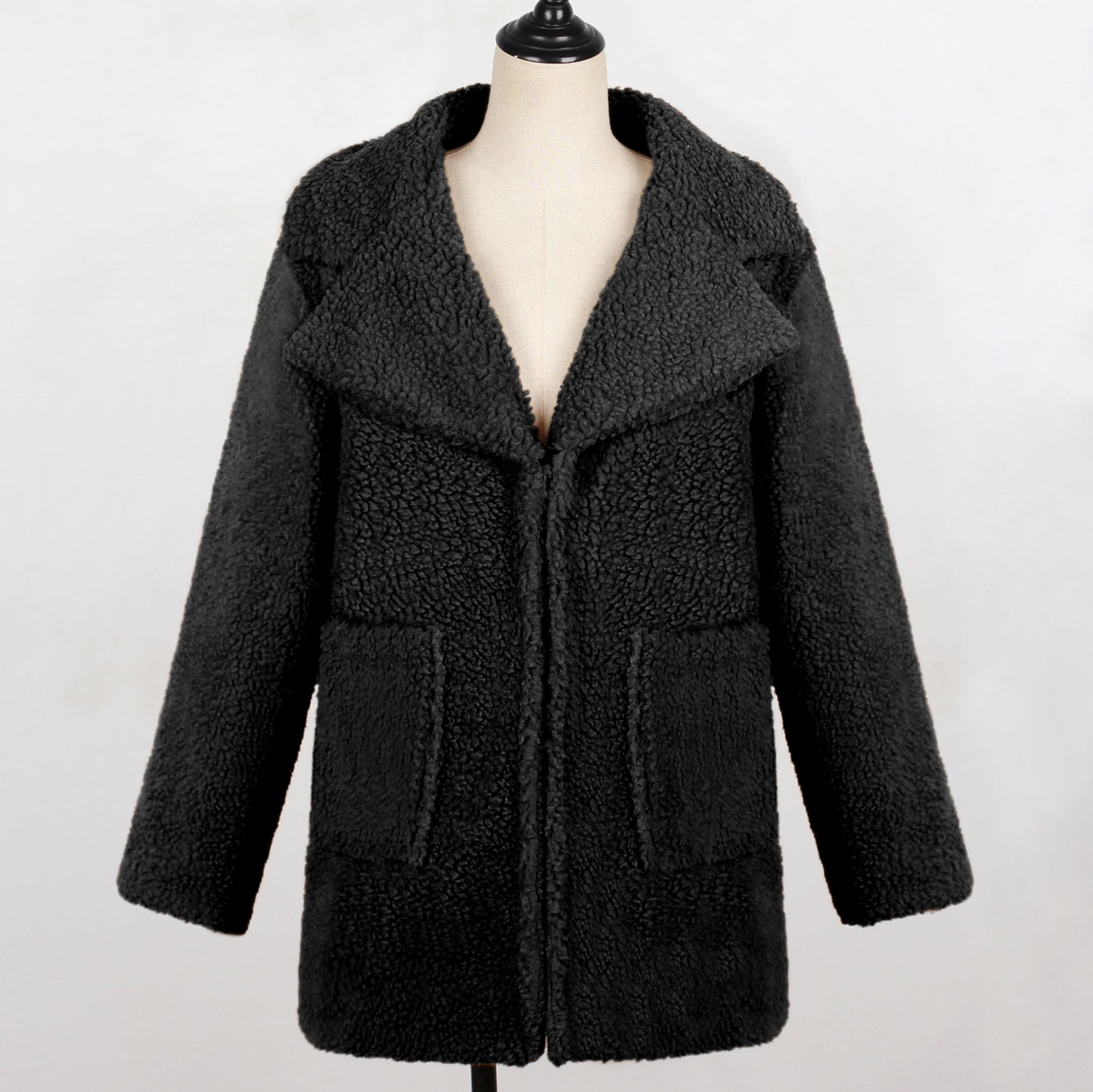 Long faux fur coat suit collar women casual coat