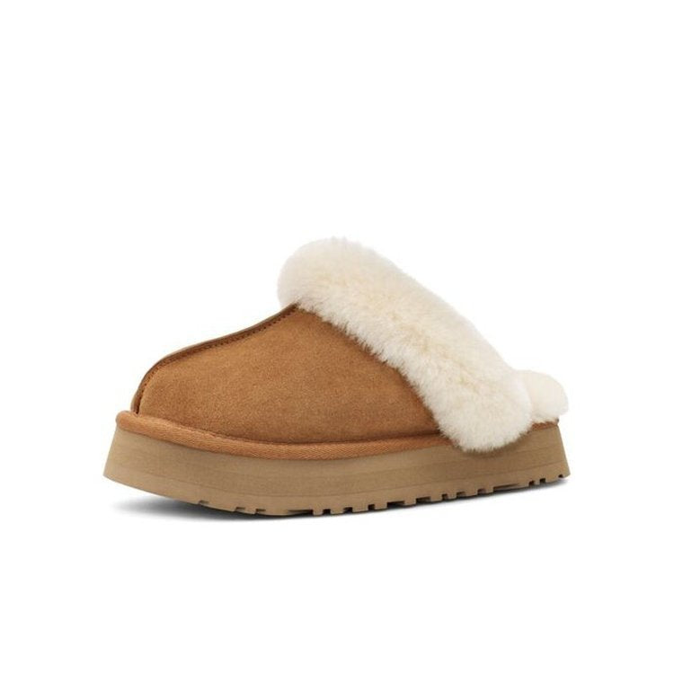 Furry Slippers With Thick-soled Snow Toe Caps And Non-slip