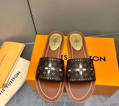 Replica Louis Vuitton Flat Mules In Perforated Monogram Canvas