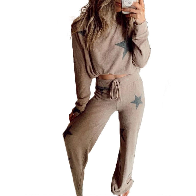 Women Printed Long-Sleeved Home Service Suit Pajamas