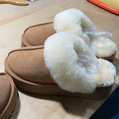 Furry Slippers With Thick-soled Snow Toe Caps And Non-slip