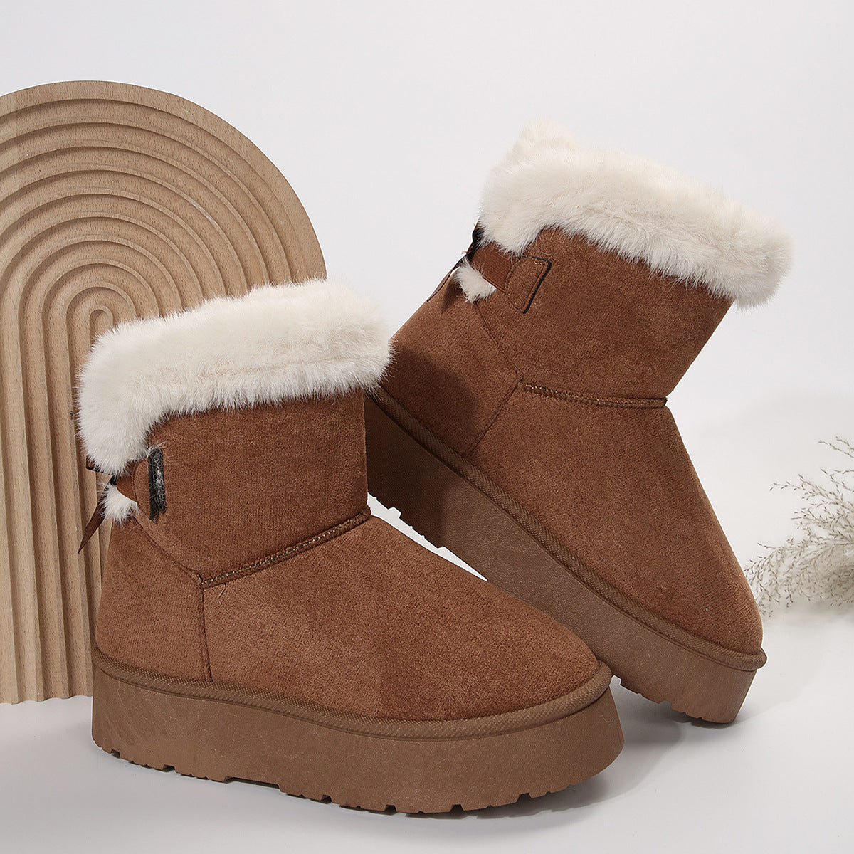 New Bow-knot Snow Boots Winter Plus Velvet Warm Thick-soled Ankle Boots For Women Simple Daily Leisure Cotton Shoes