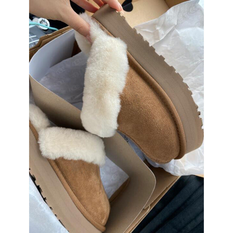 Furry Slippers With Thick-soled Snow Toe Caps And Non-slip