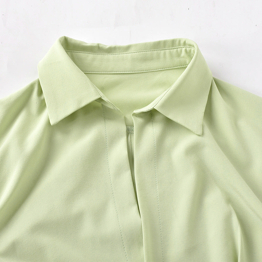 Solid Color Sexy Pleated Shirt Dress Women - L&M LIFE PRODUCTS